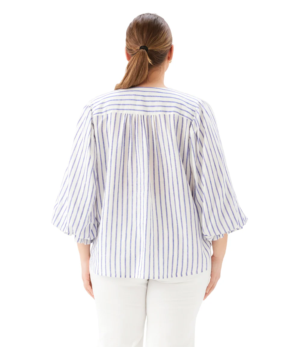 Plus Size Stripe Layered Sleeve Shirred Blouse - Image 4