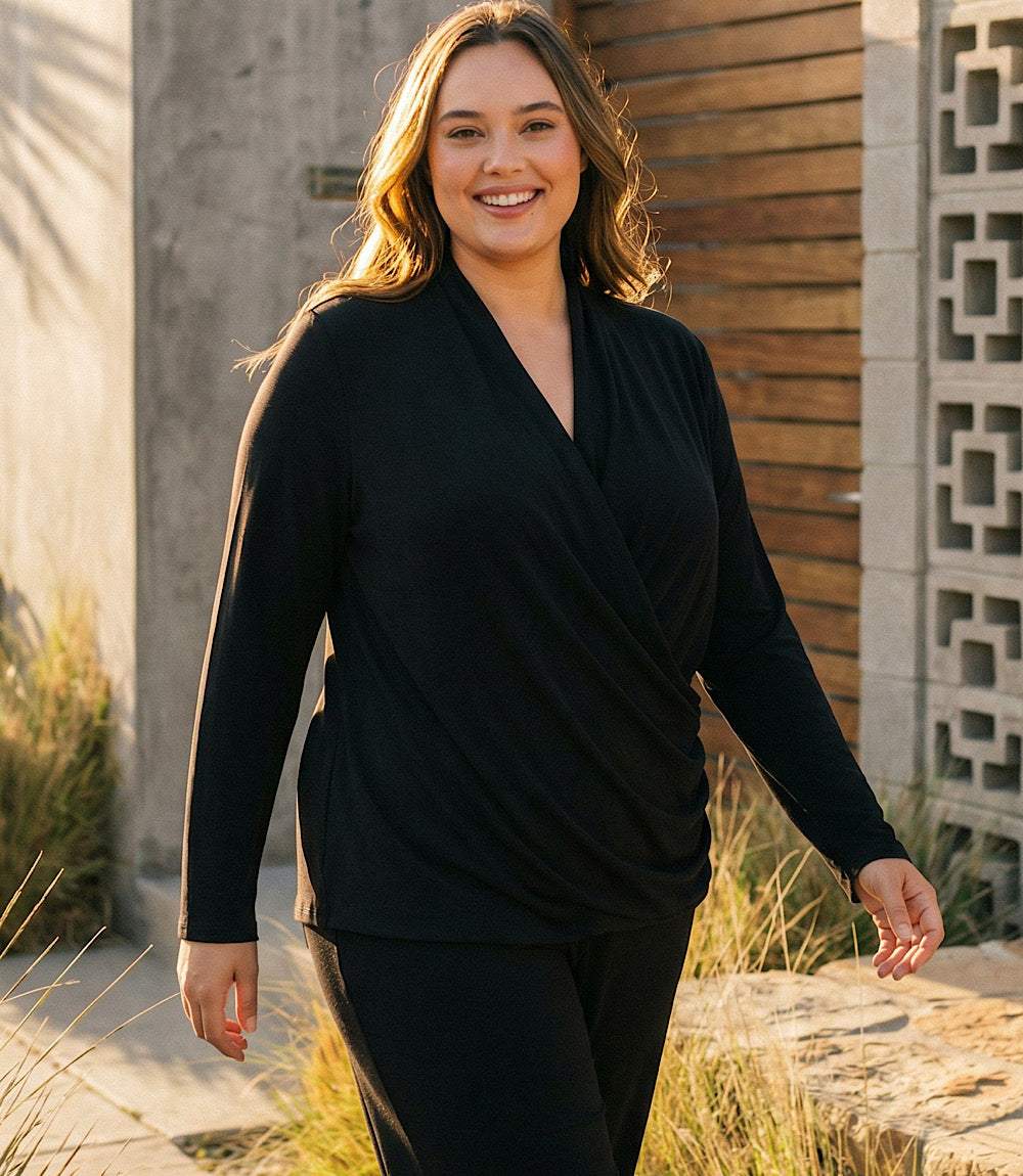 Plus Size Travel Jersey Drape Front Crossover Top - Image 2