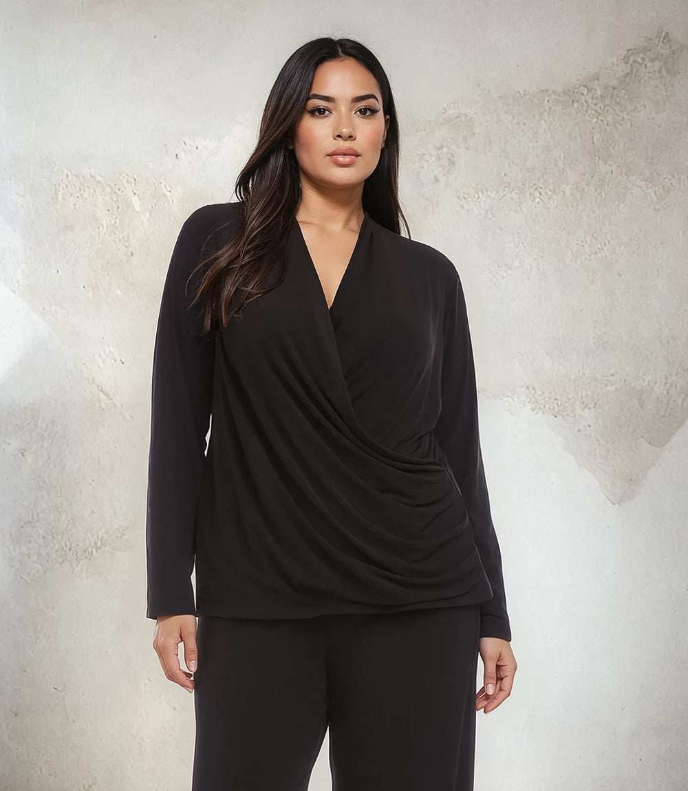 Plus Size Travel Jersey Drape Front Crossover Top - Image 3