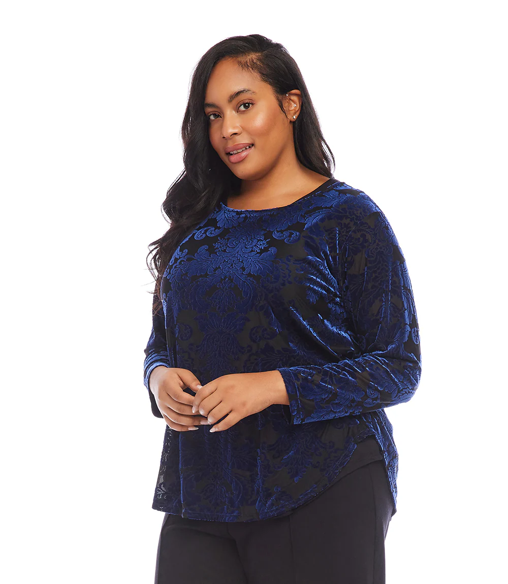 Plus Size Velvet Burnout Shirttail Top - Image 2