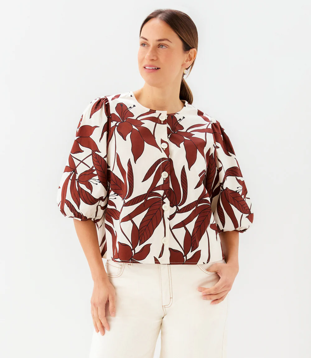 Puff Sleeve Button-Front Top - Image 3