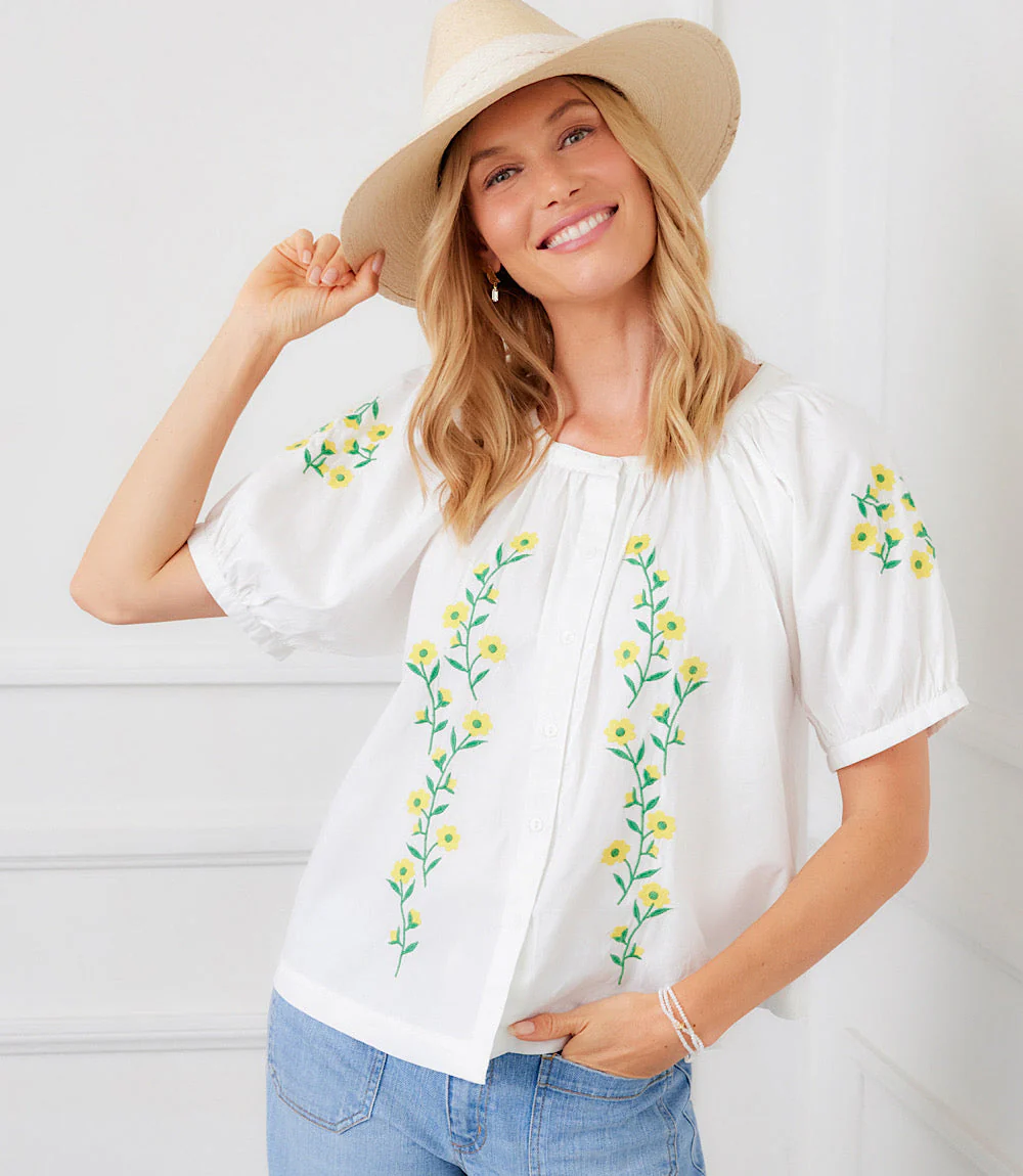 Puff Sleeve Embroidered Peasant Top - Image 3