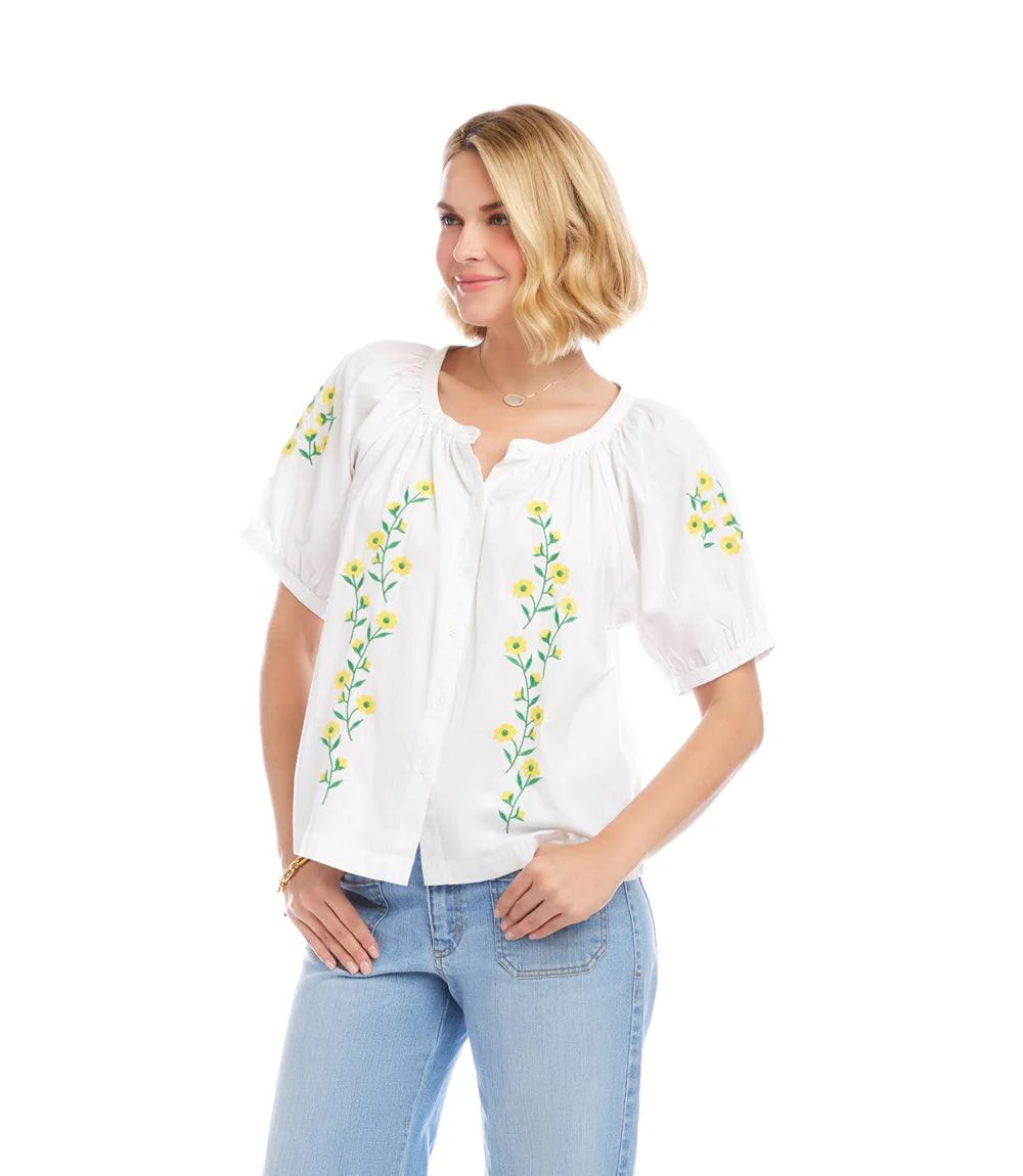 Puff Sleeve Embroidered Peasant Top - Image 4