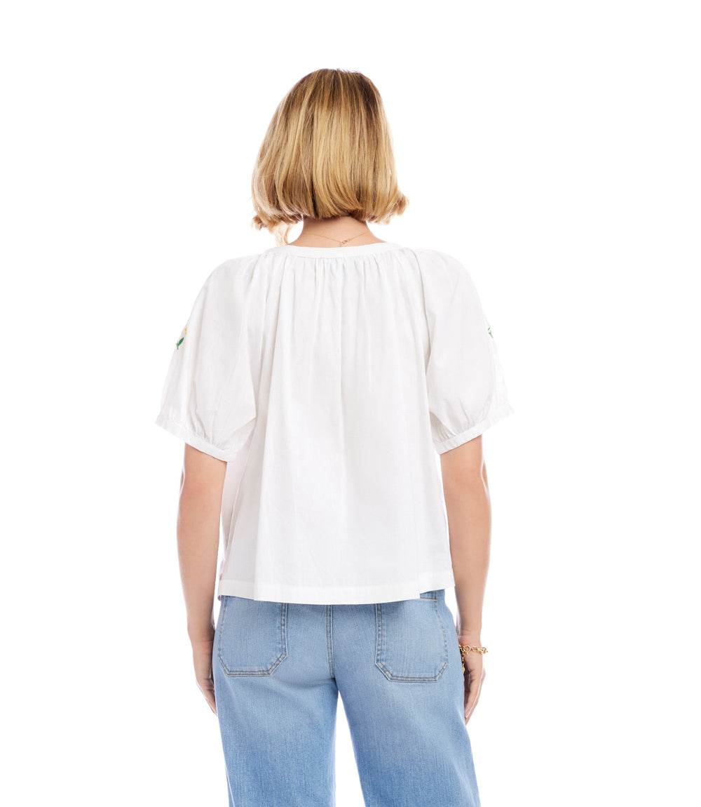 Puff Sleeve Embroidered Peasant Top - Image 5