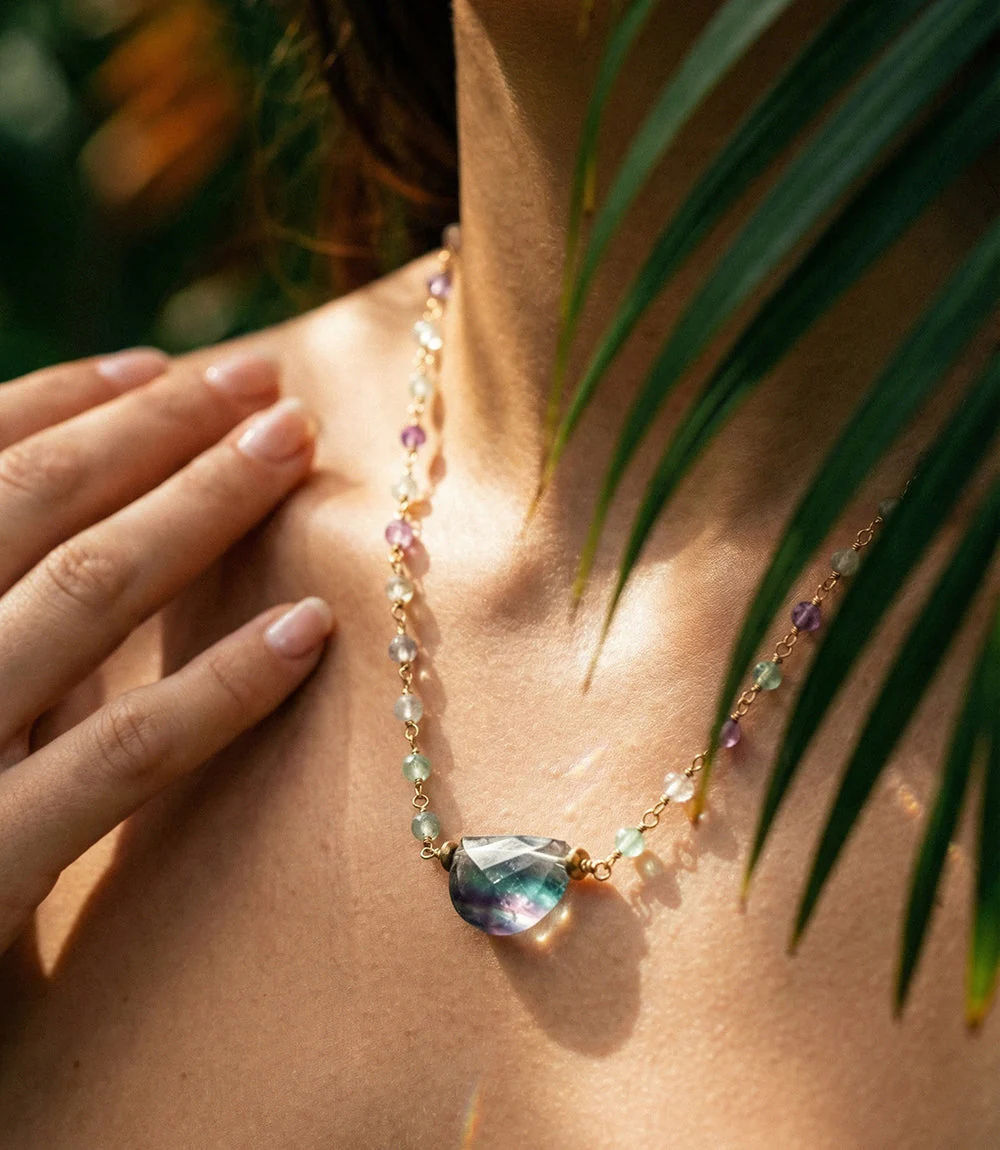 Rainbow Gemstone Half Circle Necklace