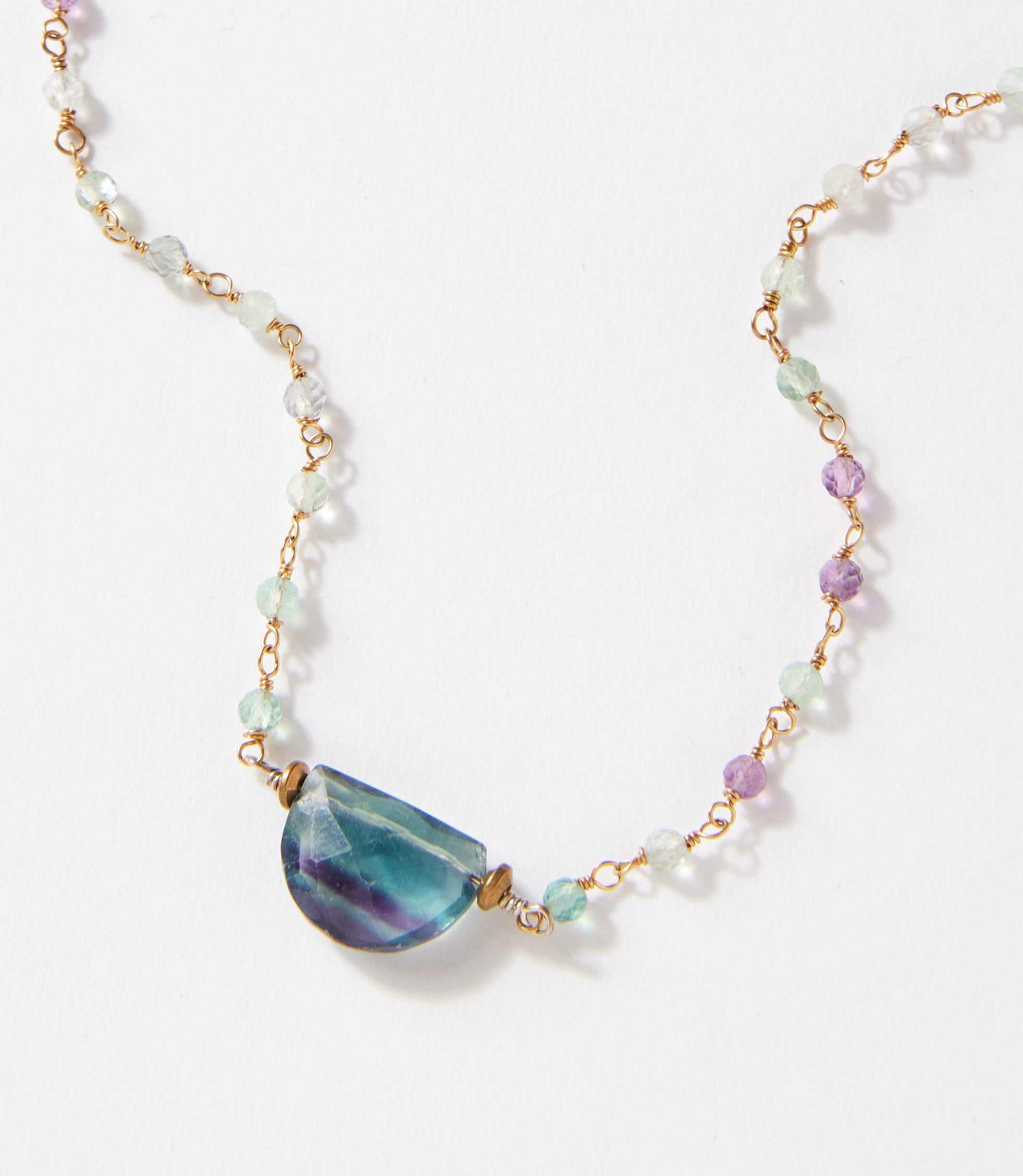 Rainbow Gemstone Half Circle Necklace - Image 2