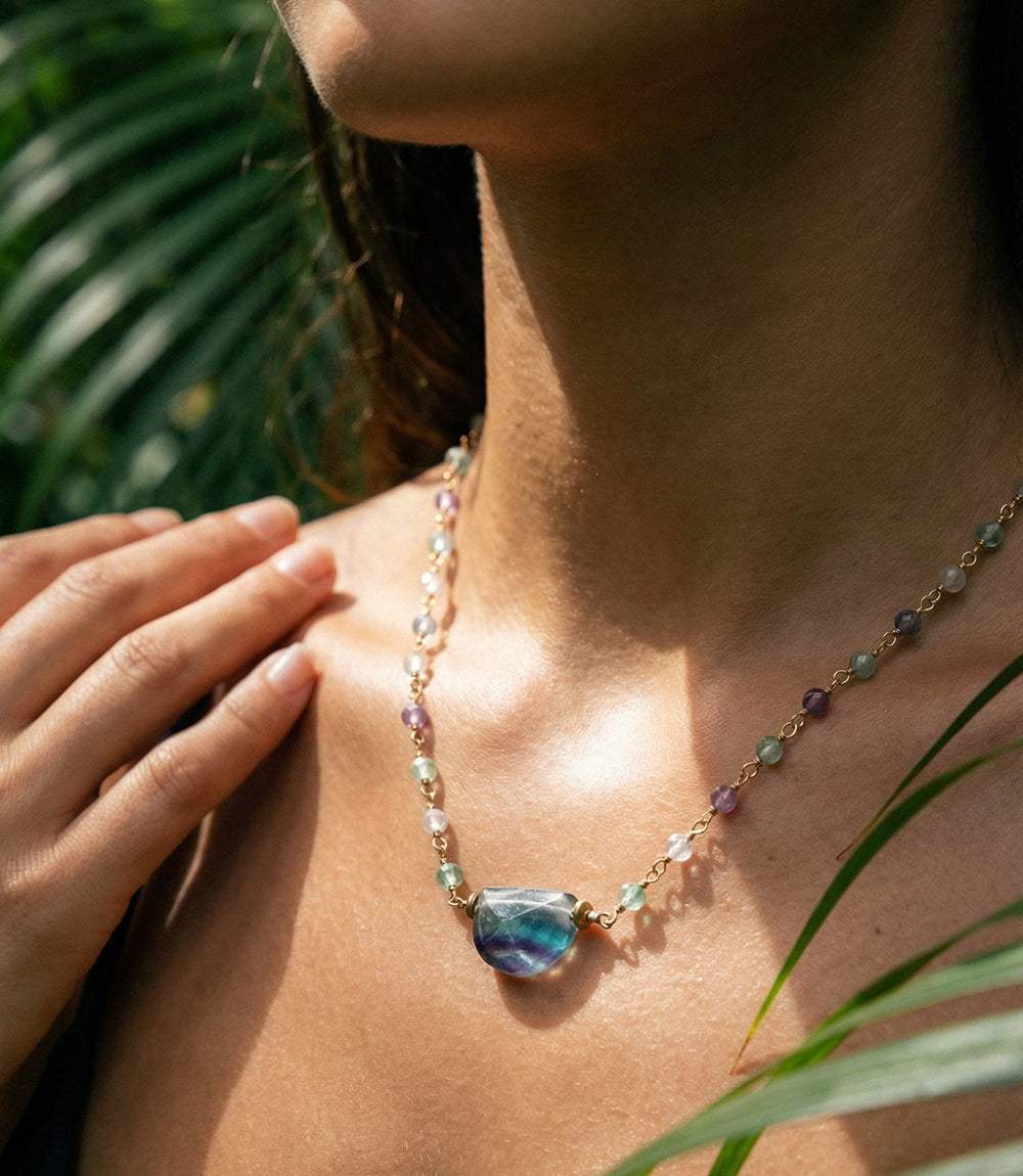 Rainbow Gemstone Half Circle Necklace - Image 3