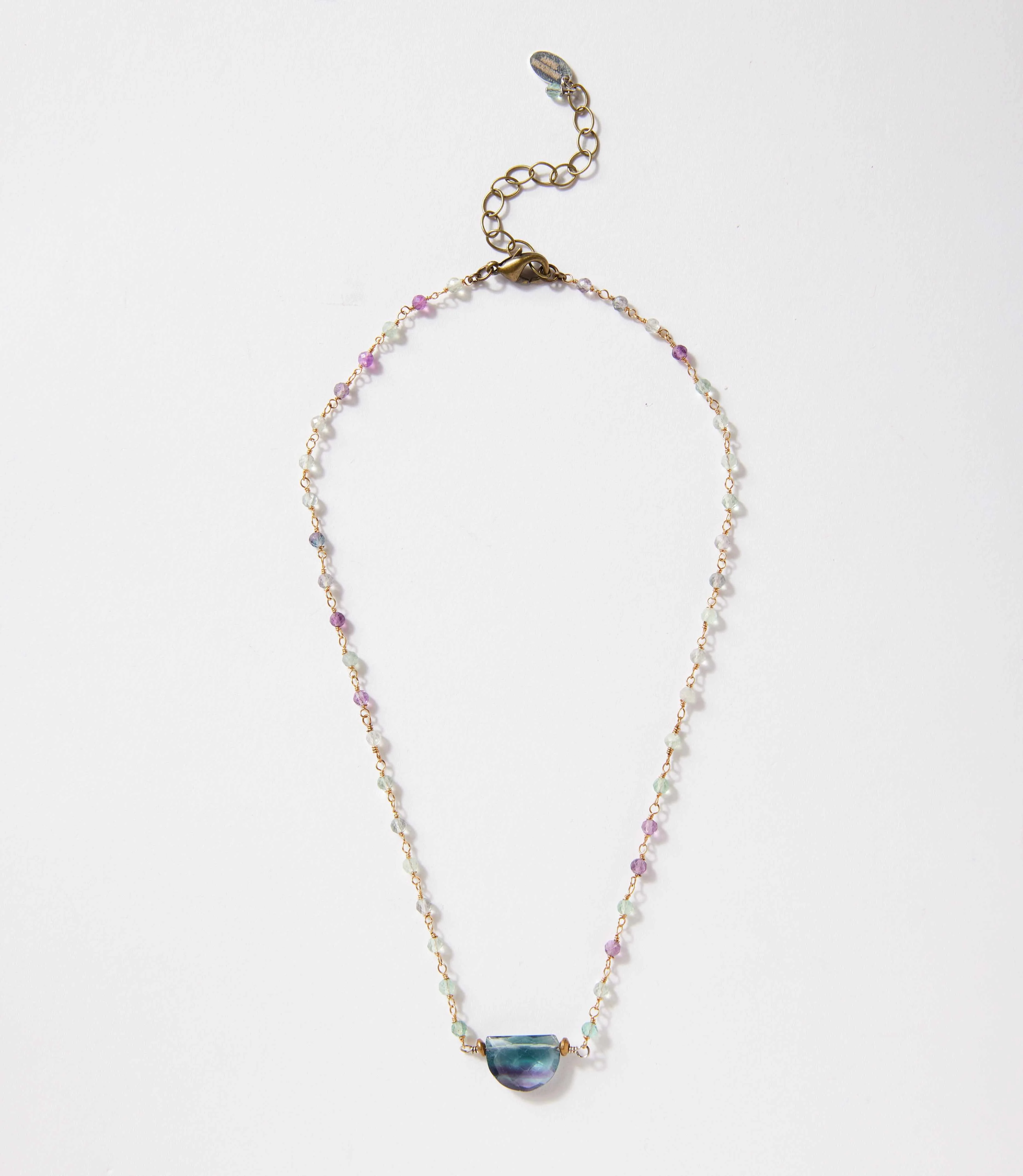 Rainbow Gemstone Half Circle Necklace - Image 4