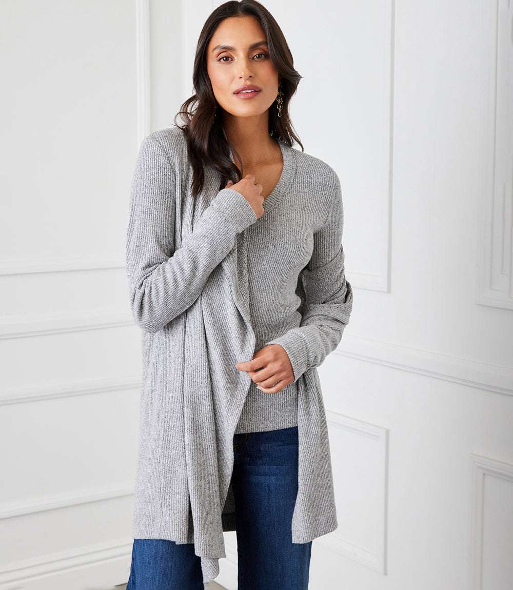 Ribbed Drape Front Cardigan - Image 2