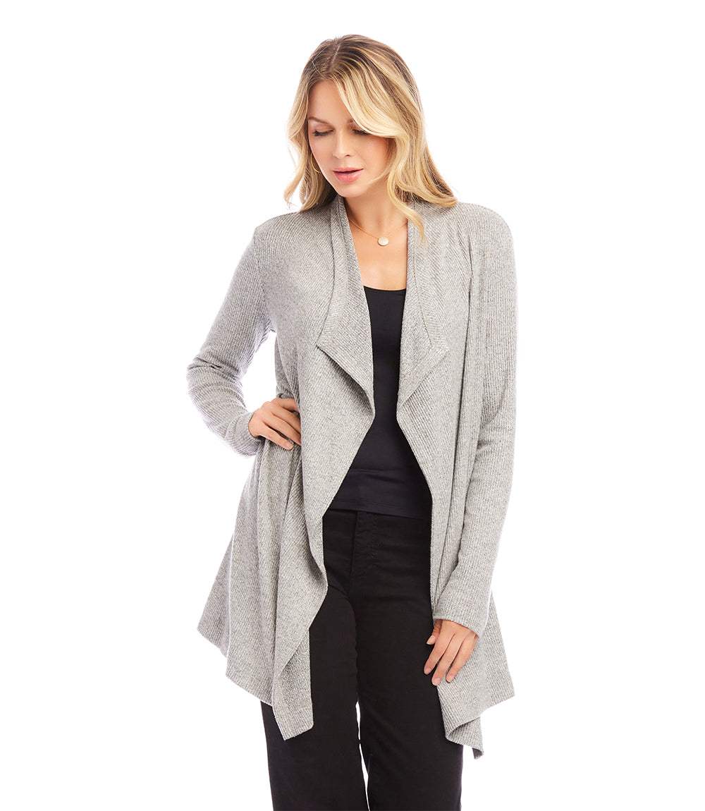 Ribbed Drape Front Cardigan - Image 3
