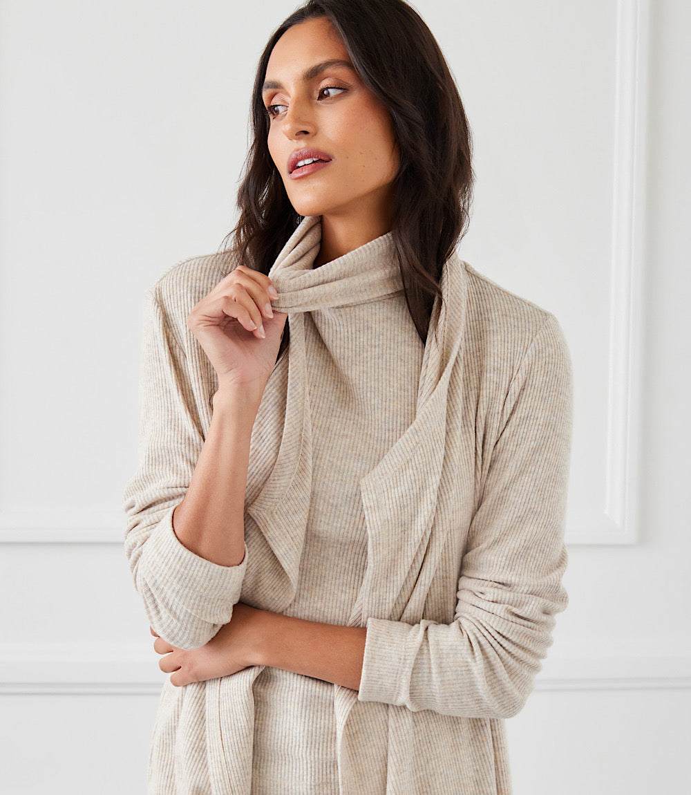 Ribbed Drape Front Cardigan - Image 5