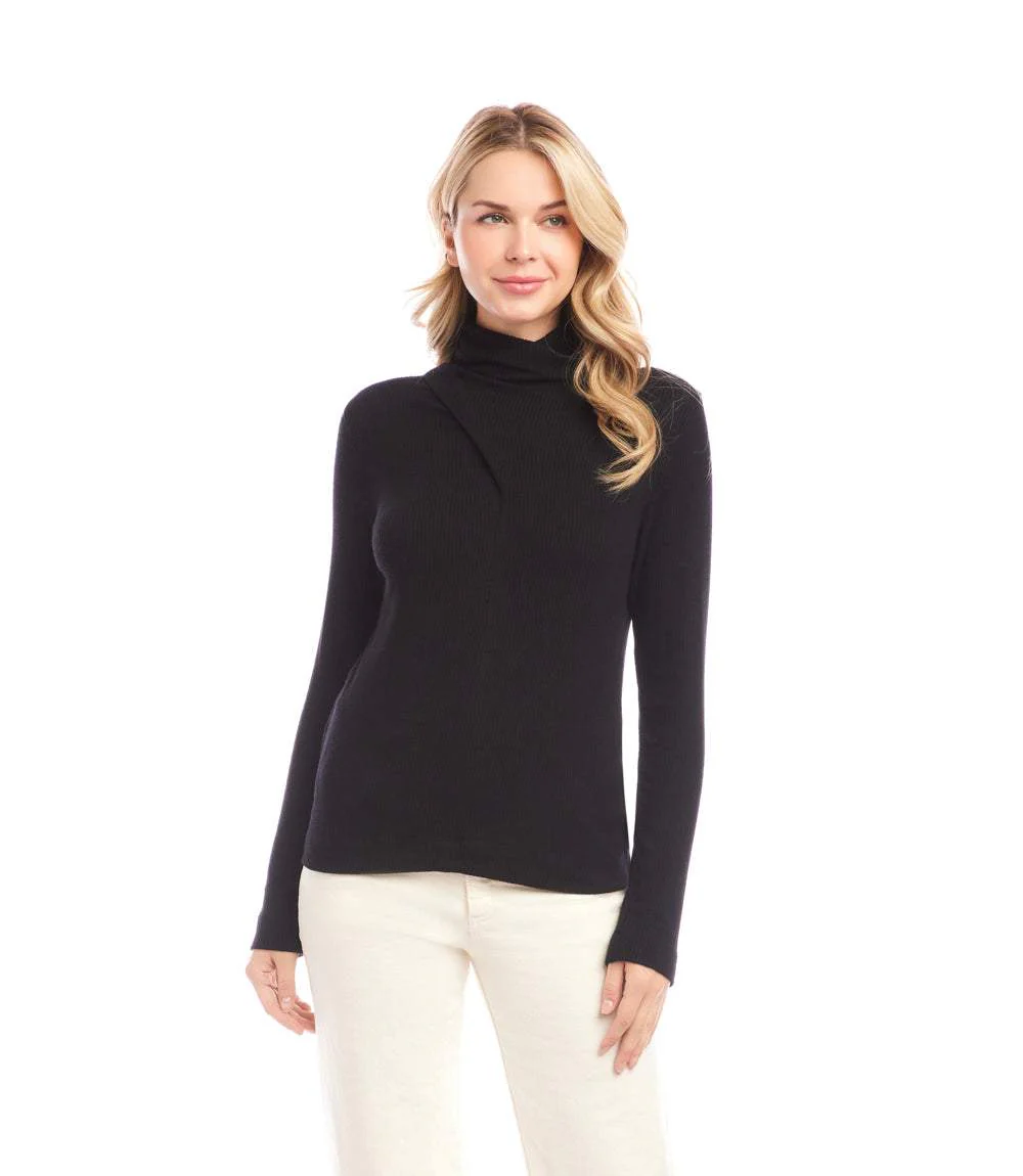 Ribbed Faux Wrap Turtleneck Top - Image 3