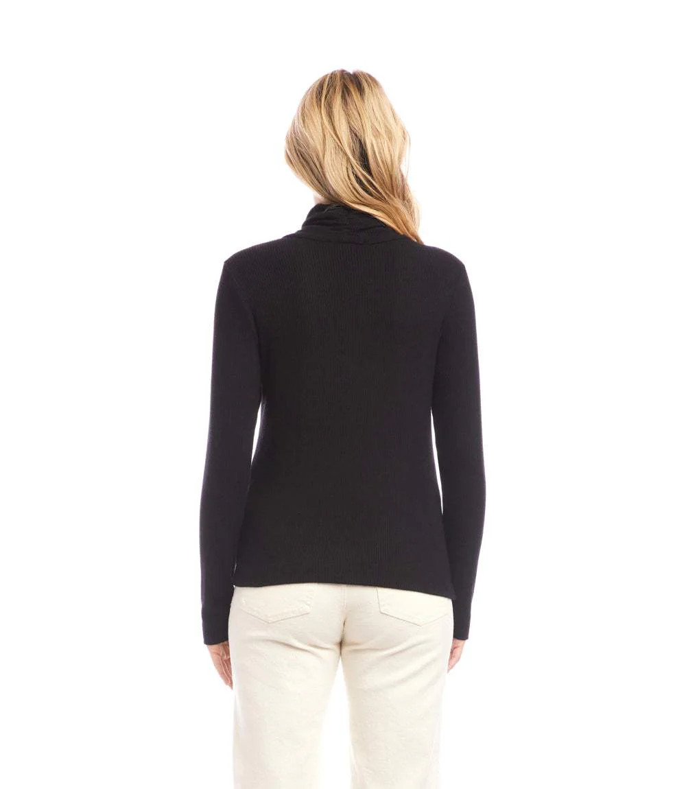 Ribbed Faux Wrap Turtleneck Top - Image 4