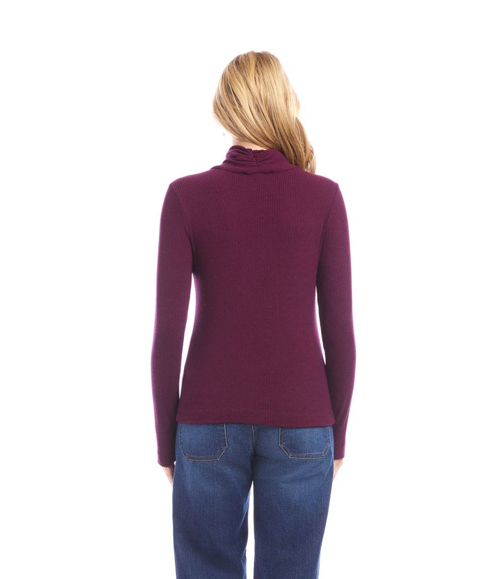 Ribbed Faux Wrap Turtleneck Top - Image 4