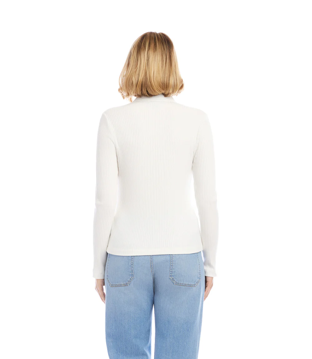 Ribbed Long Sleeve Button Front Top - Image 5