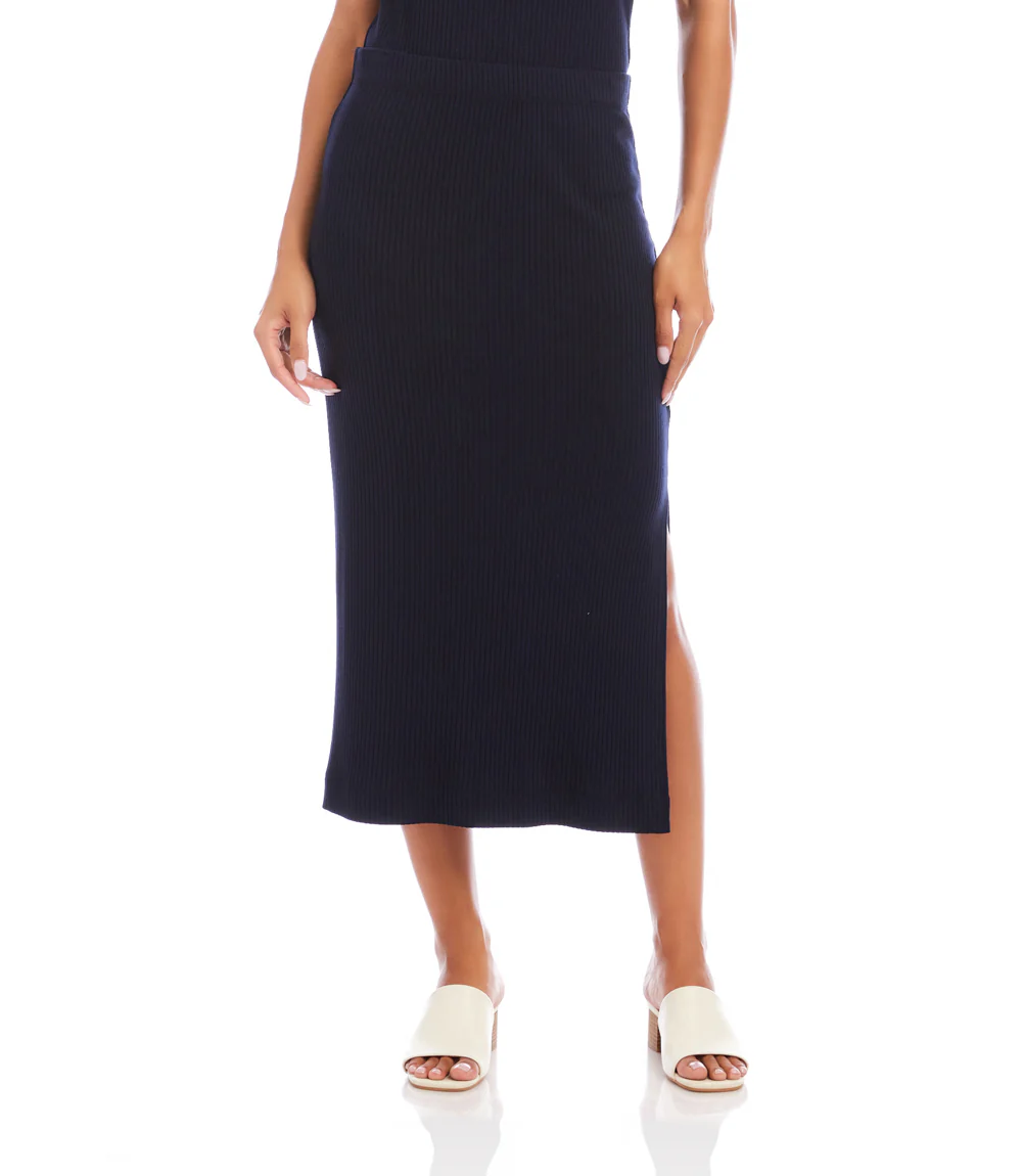 Ribbed Side-Slit Midi Skirt - Image 3