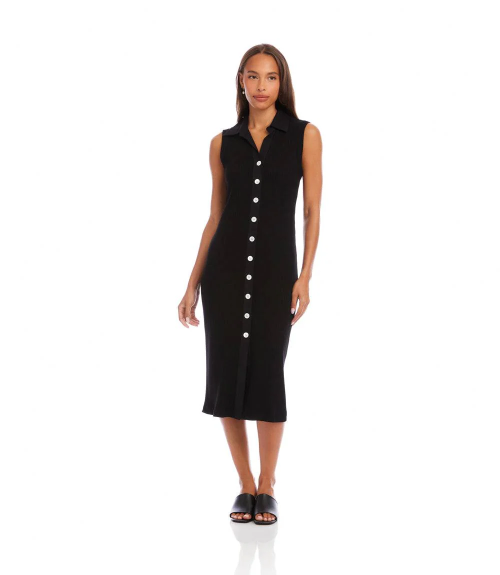 Ribbed Sleeveless Button Front Midi Dress - Image 4