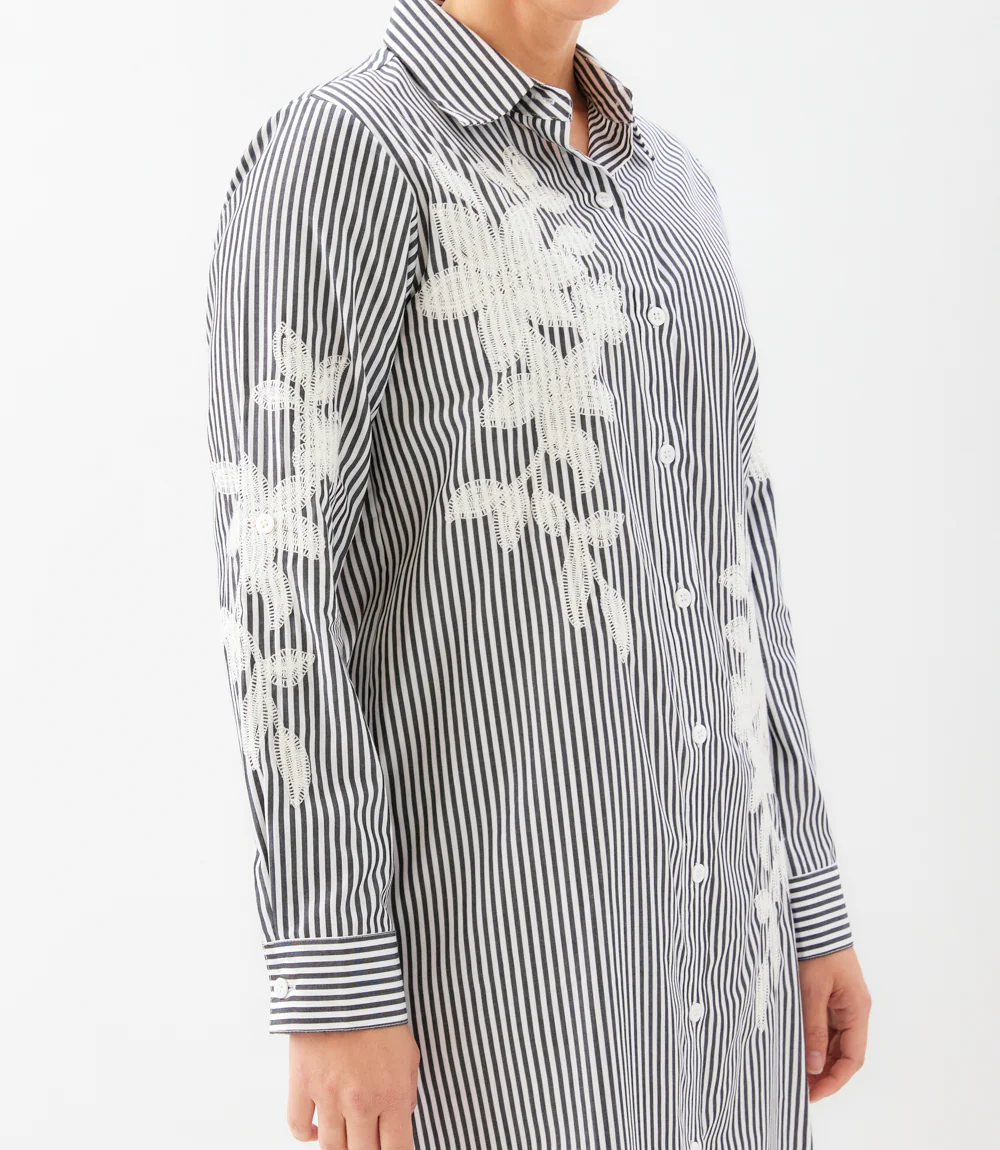 Roll-Tab Stripe Embroidered Shirtdress - Image 5