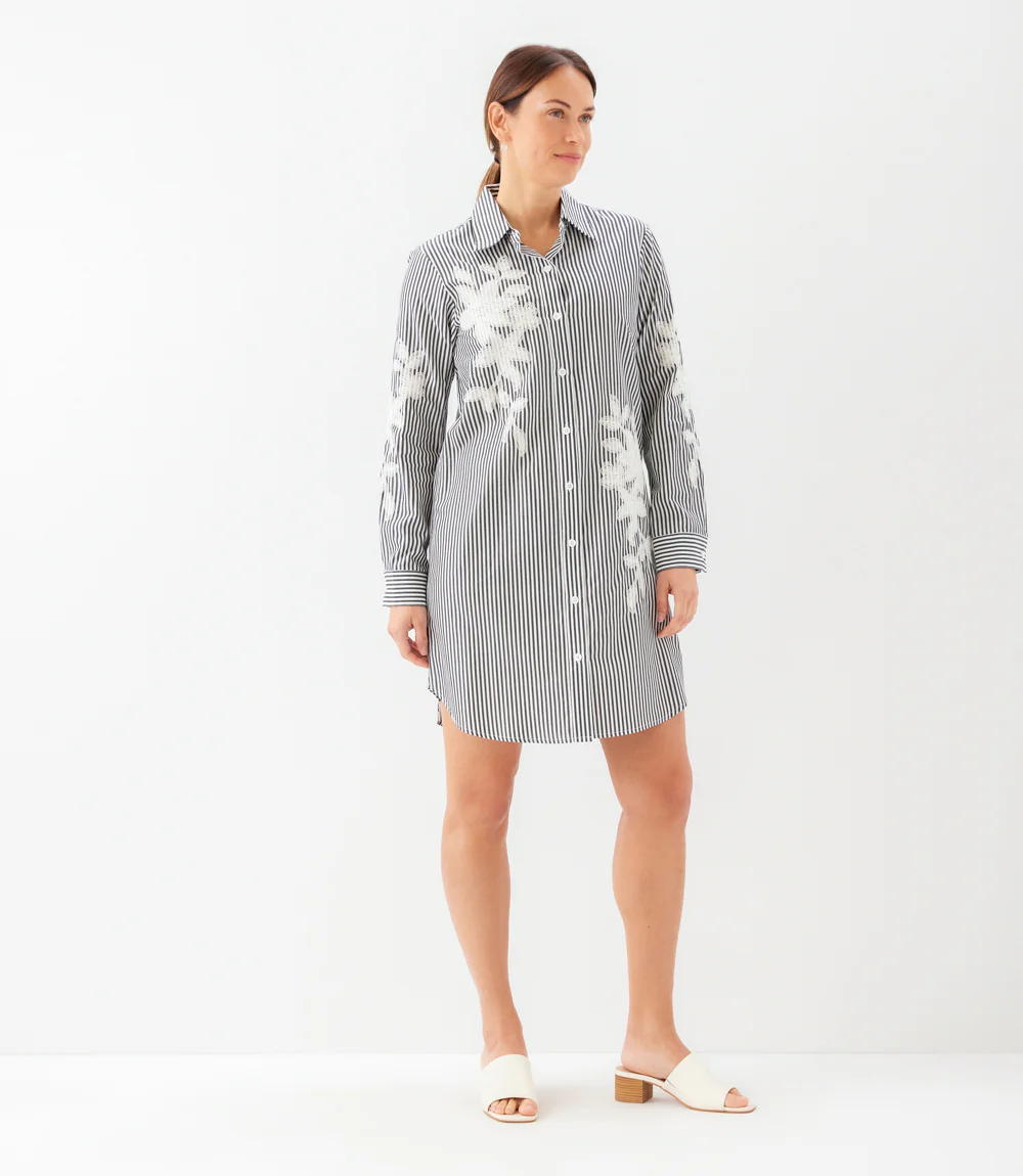 Roll-Tab Stripe Embroidered Shirtdress - Image 6
