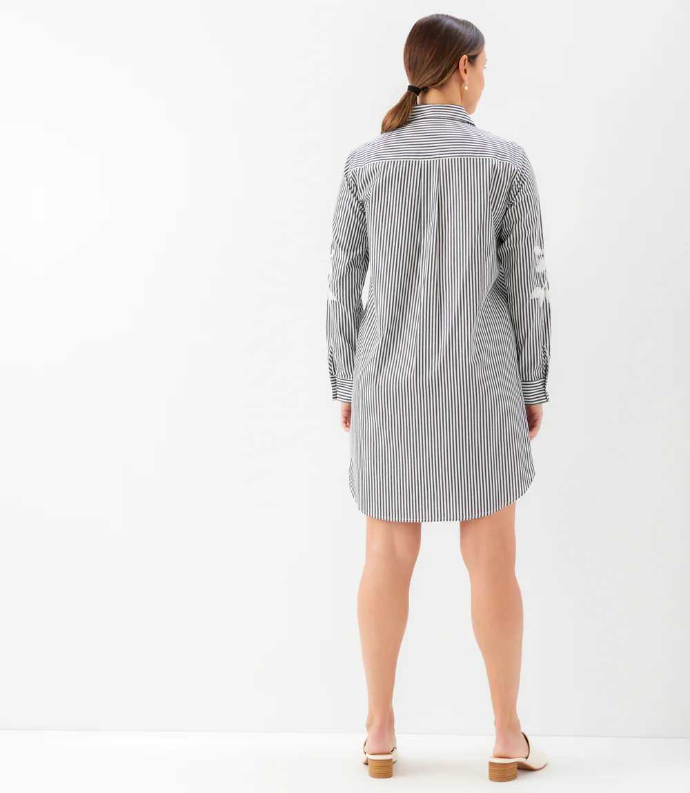 Roll-Tab Stripe Embroidered Shirtdress - Image 7