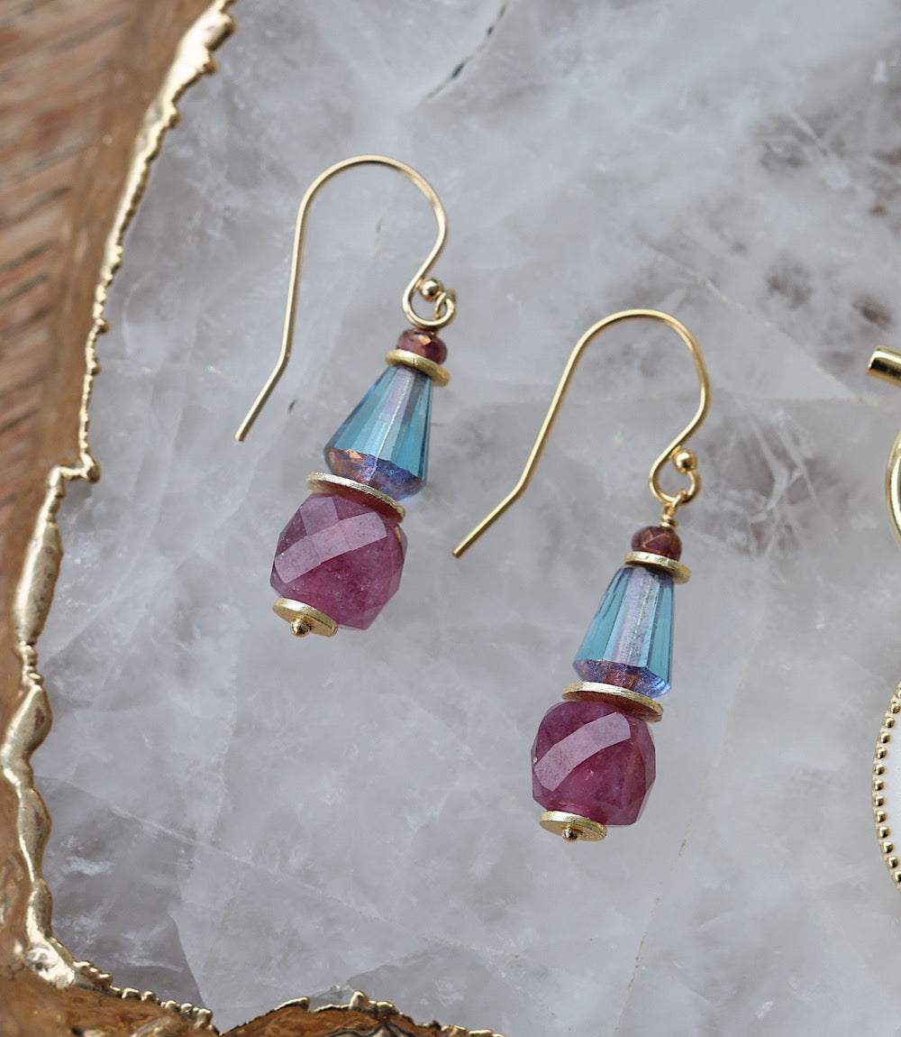 Ruby And Blue Glass Earrings - Image 2