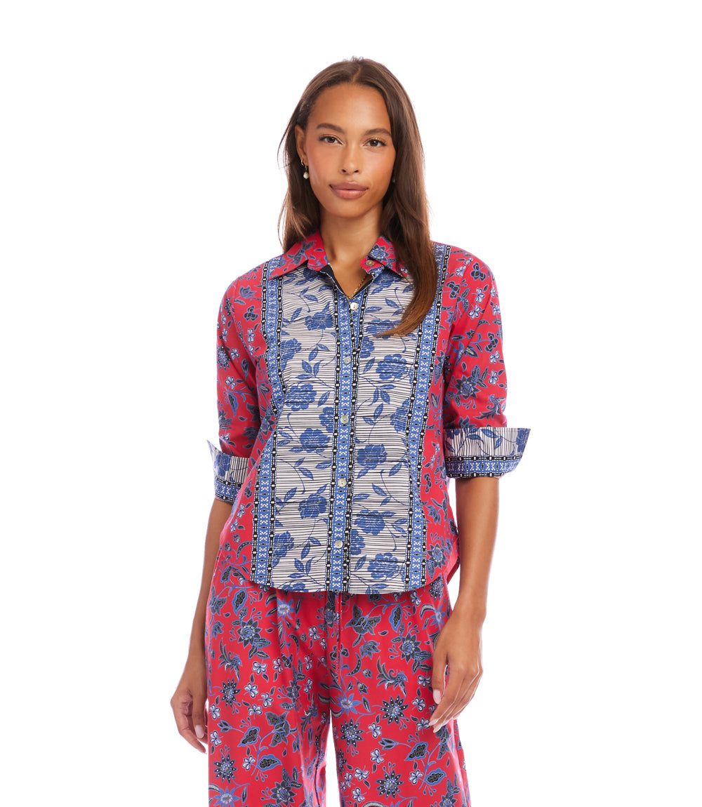 Ruched Sleeve Border Print Shirt - Image 3