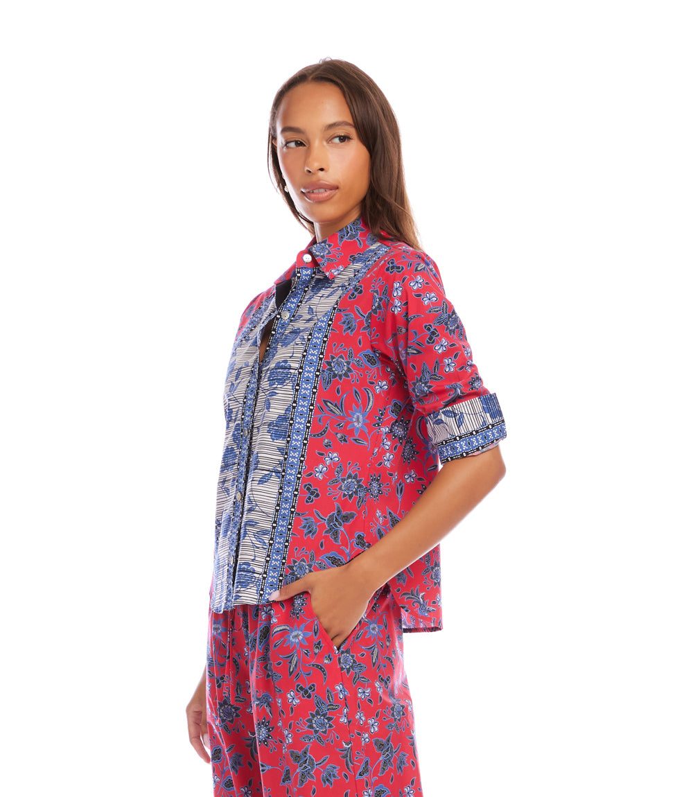 Ruched Sleeve Border Print Shirt - Image 5