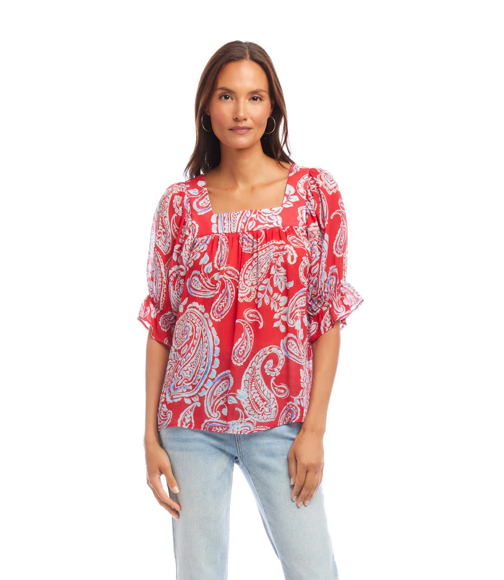 Ruffle Sleeve Square Neck Top - Image 2