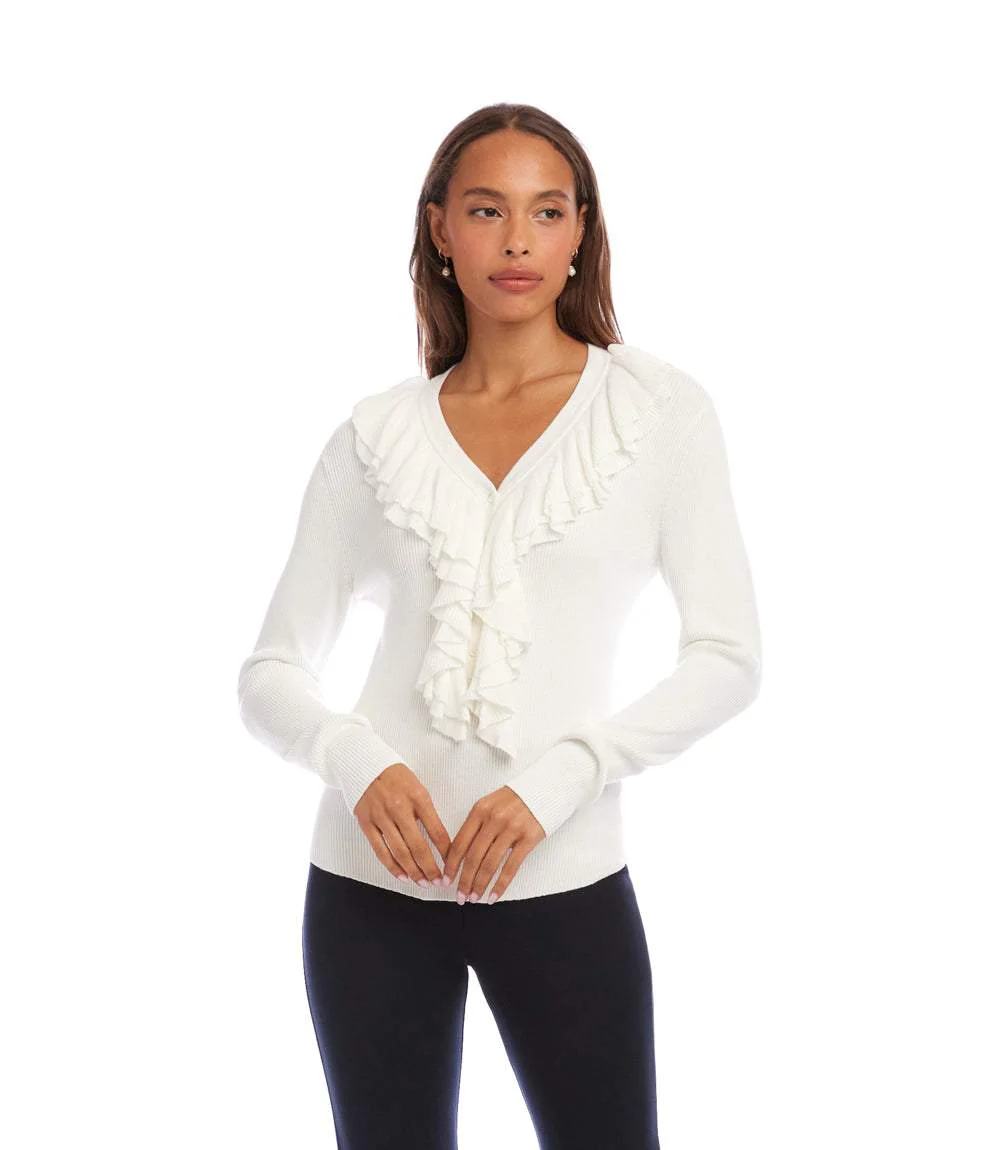 Ruffle V-Neck Sweater - Image 4