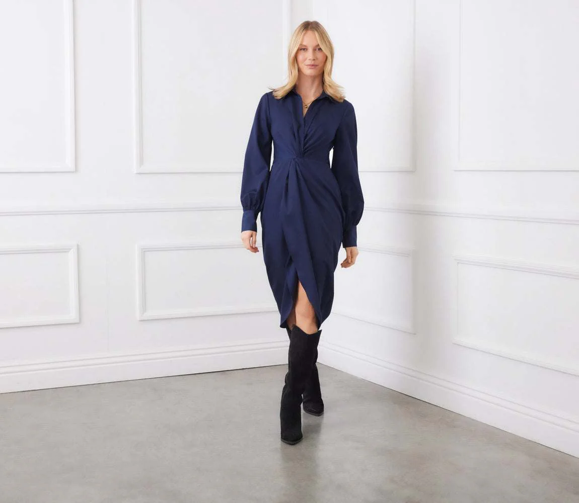 Savannah Twist Front Sateen Midi Dress - Image 11
