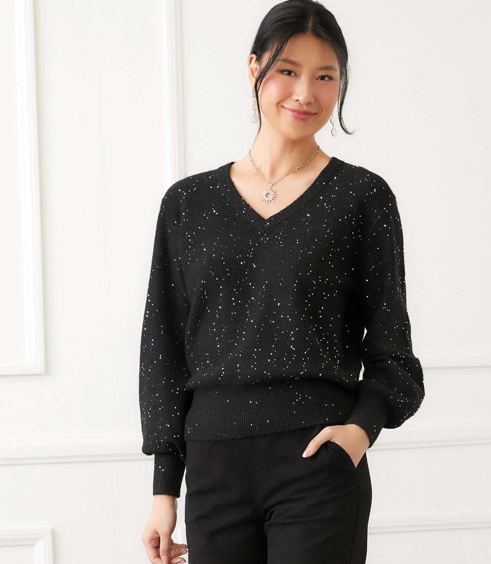 Sequin V-Neck Sweater - Image 3