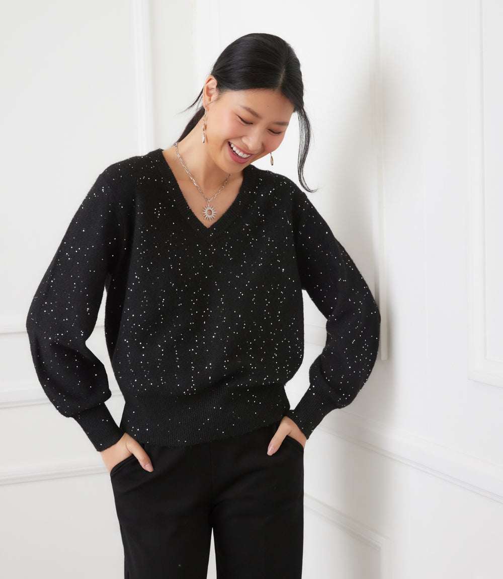 Sequin V-Neck Sweater - Image 8