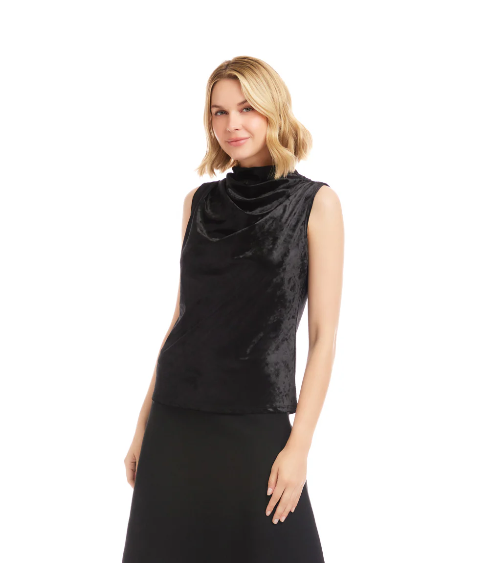 Sleeveless Crushed Velvet Drape Front Top - Image 3