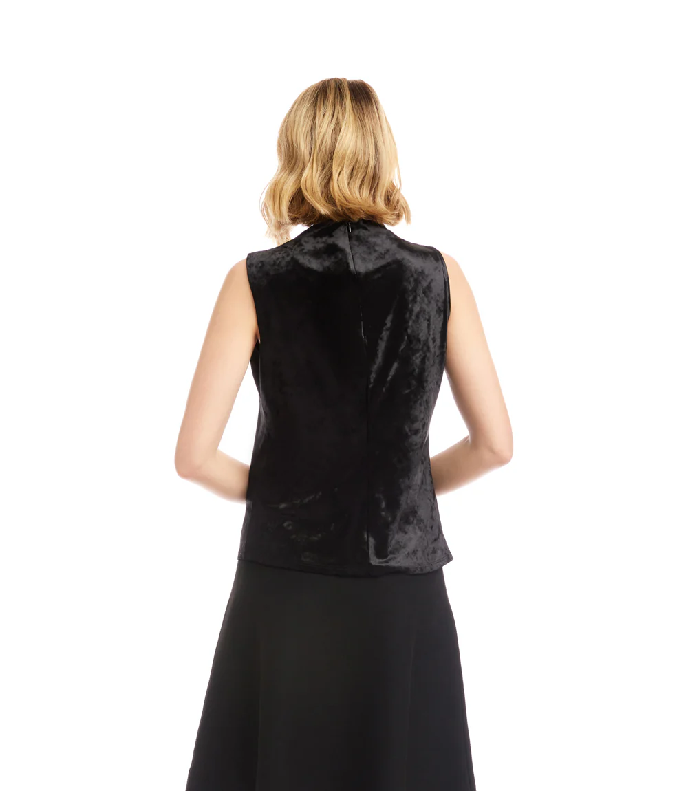 Sleeveless Crushed Velvet Drape Front Top - Image 4