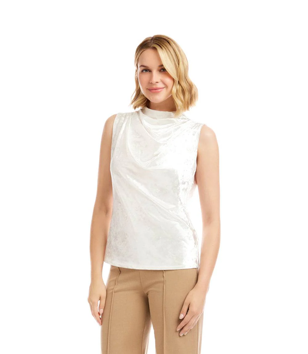 Sleeveless Crushed Velvet Drape Front Top - Image 3