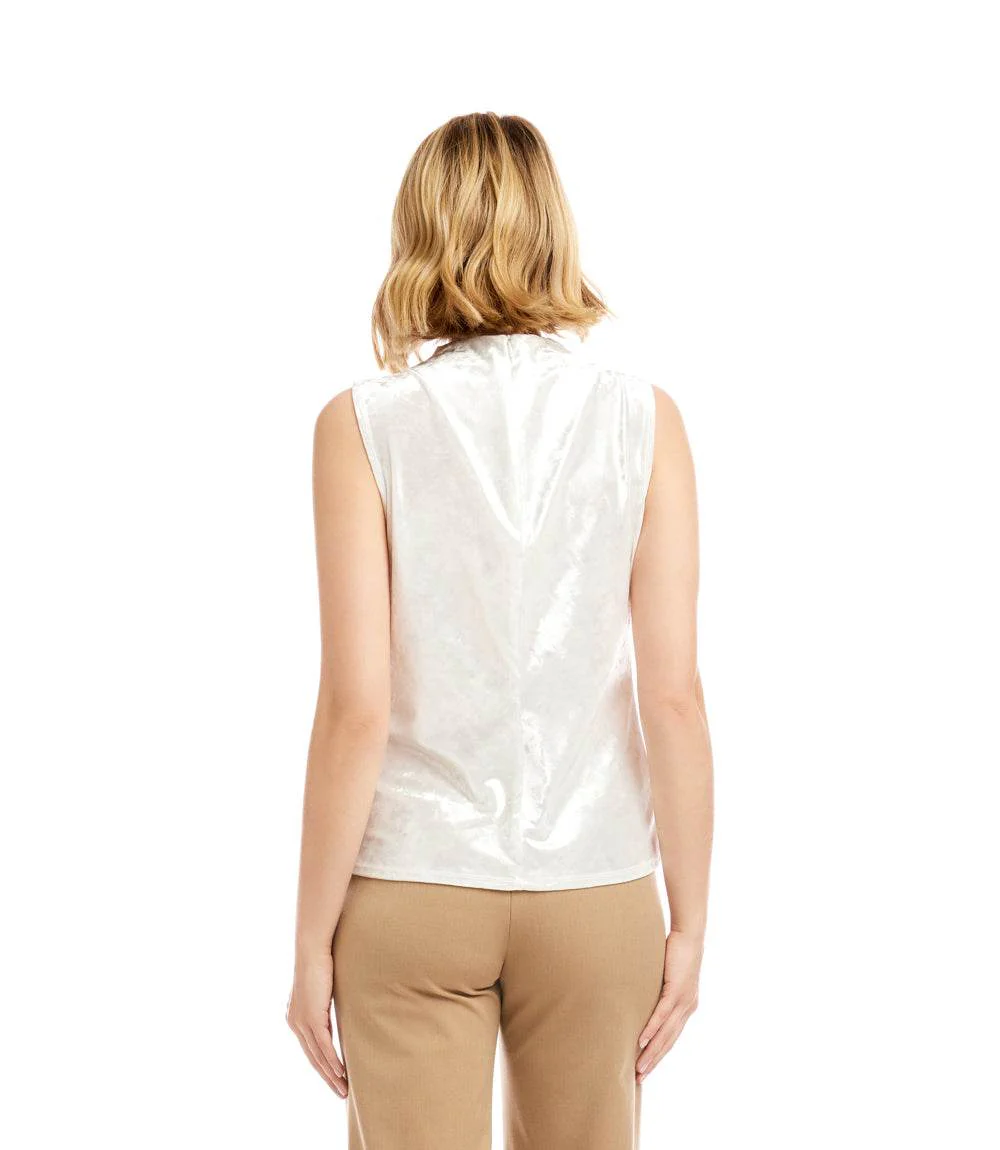 Sleeveless Crushed Velvet Drape Front Top - Image 4