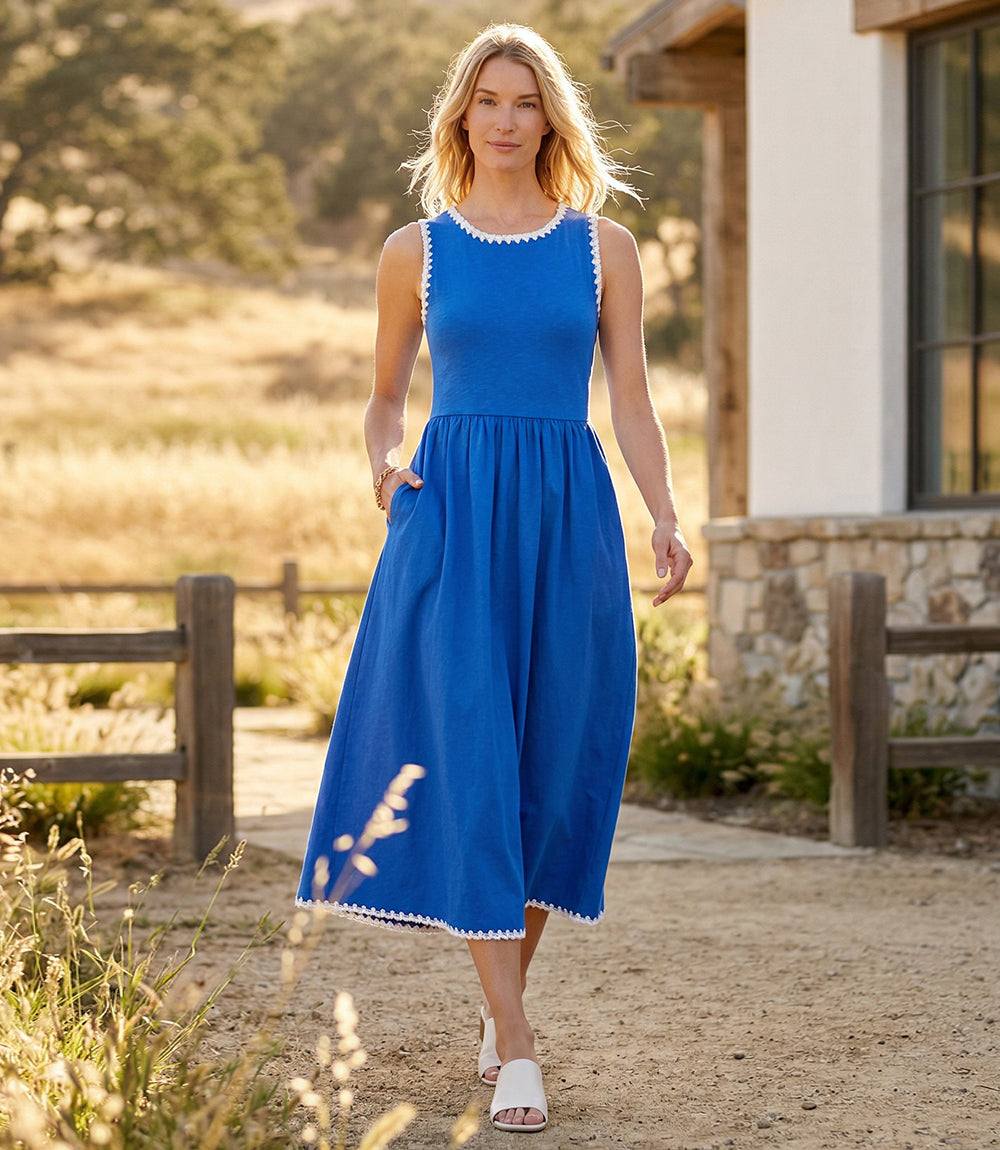 Sleeveless Edge Stitch Contrast Midi Dress - Image 6