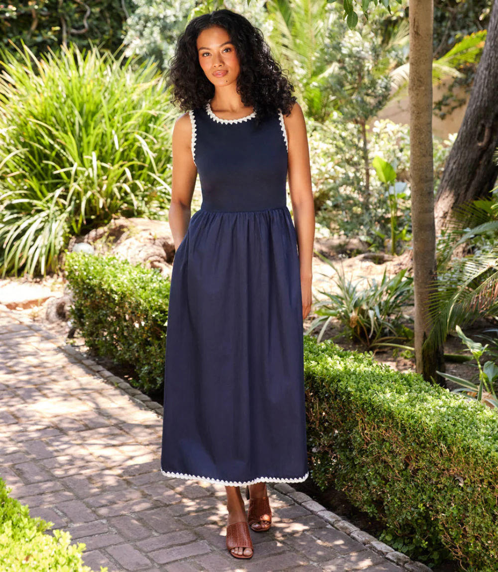 Sleeveless Edge Stitch Contrast Midi Dress - Image 2