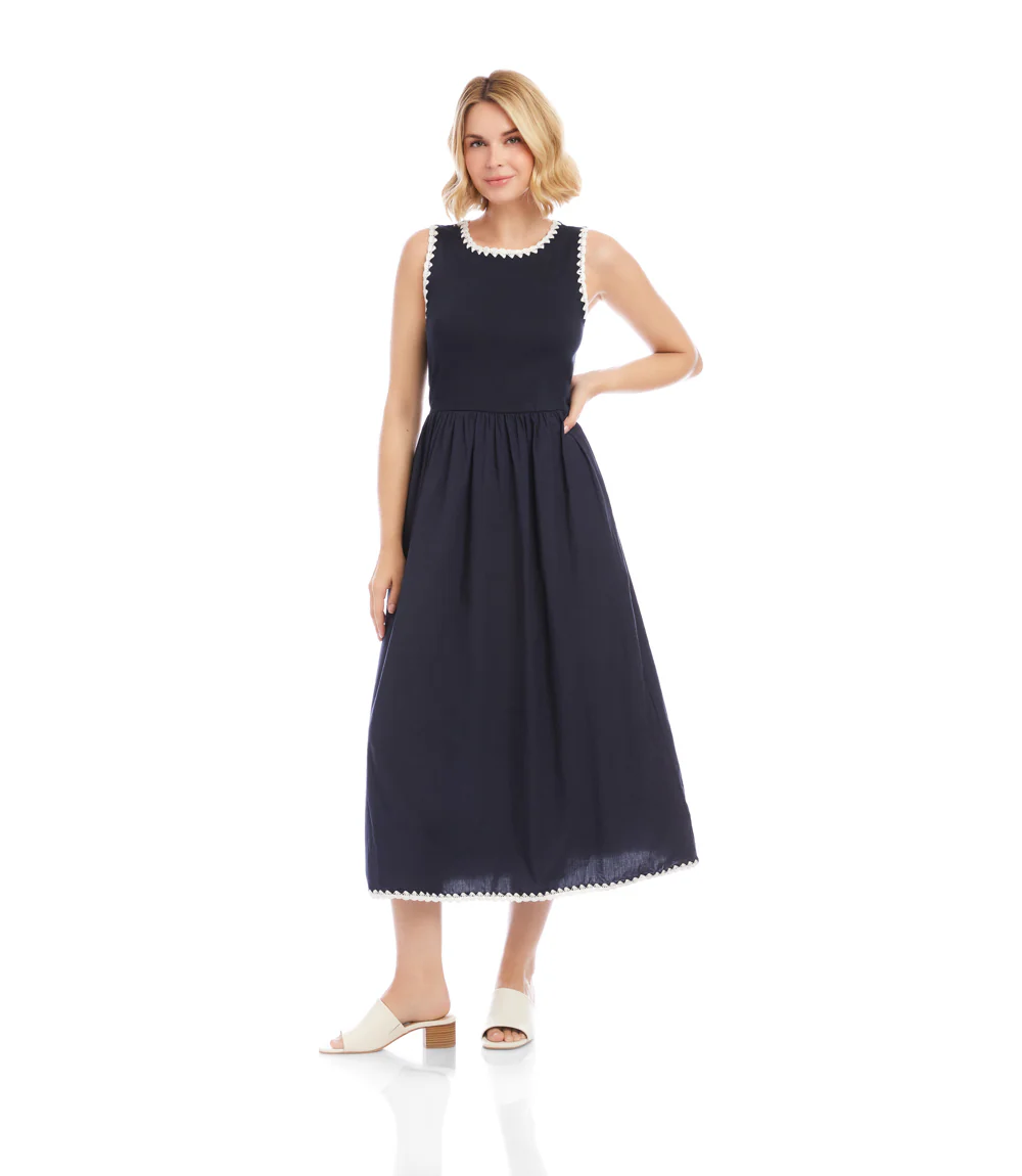 Sleeveless Edge Stitch Contrast Midi Dress - Image 3