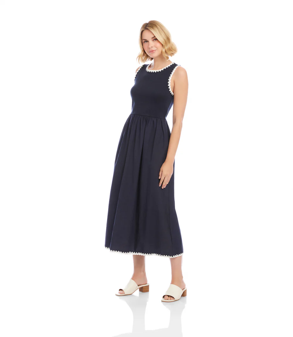 Sleeveless Edge Stitch Contrast Midi Dress - Image 4