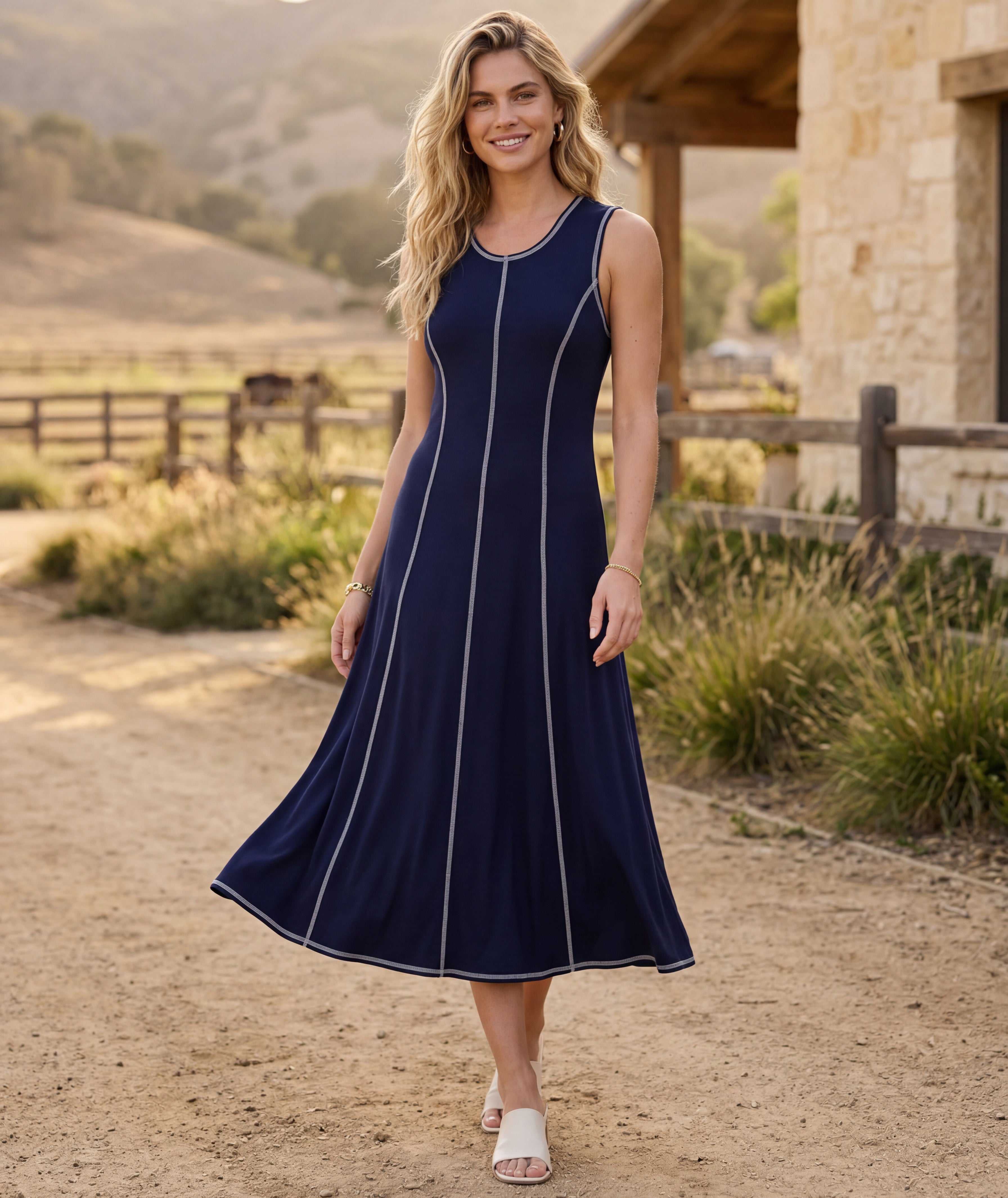 Sleeveless Stitch Detail Midi Dress - Image 6
