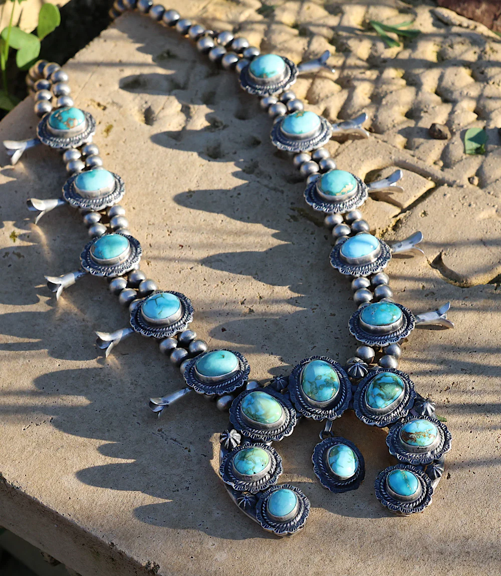 Sonoran Gold Turquoise Squash Blossom Necklace