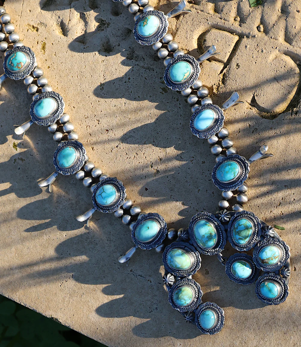 Sonoran Gold Turquoise Squash Blossom Necklace - Image 3