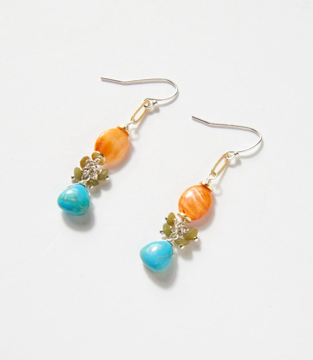 Spiny Oyster & Turquoise Dangle Earrings - Image 2
