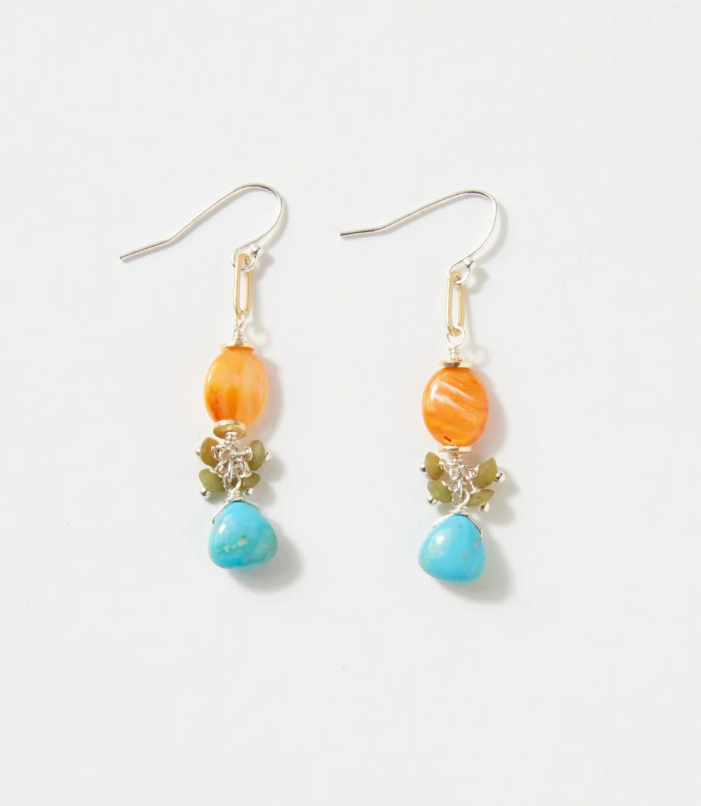 Spiny Oyster & Turquoise Dangle Earrings - Image 3