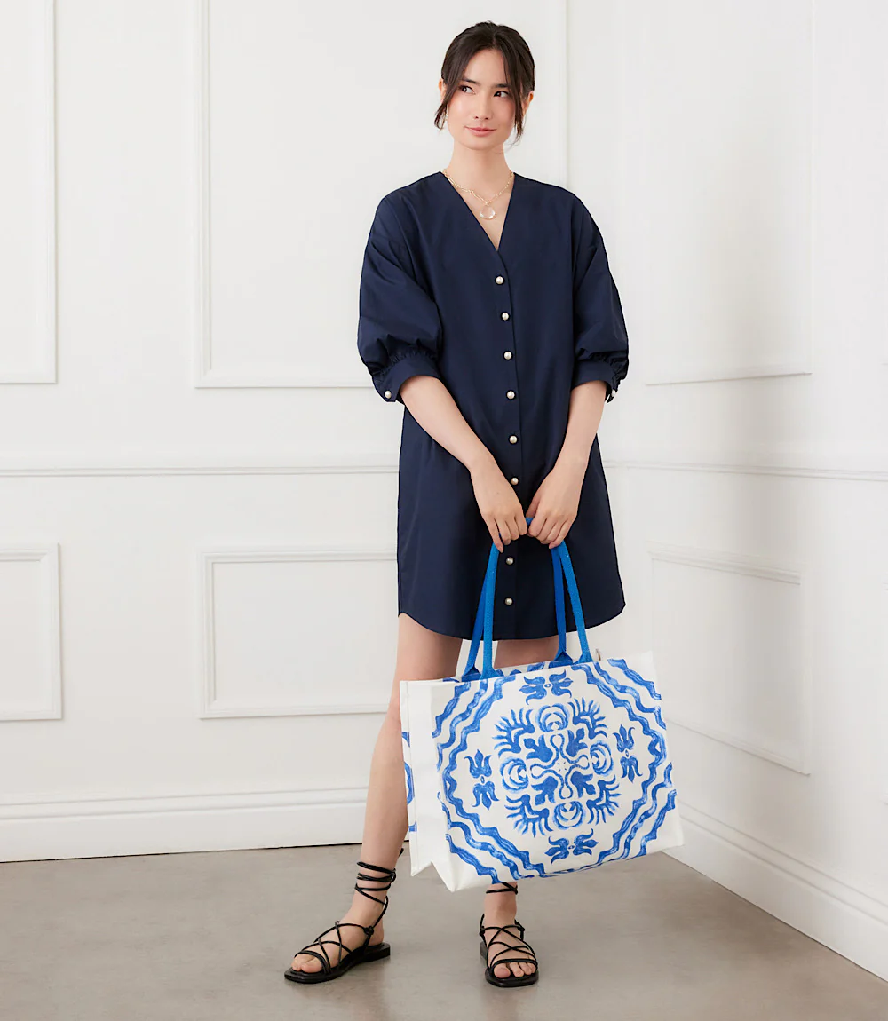 Square Blue Tile Block Print Tote Bag - Image 7