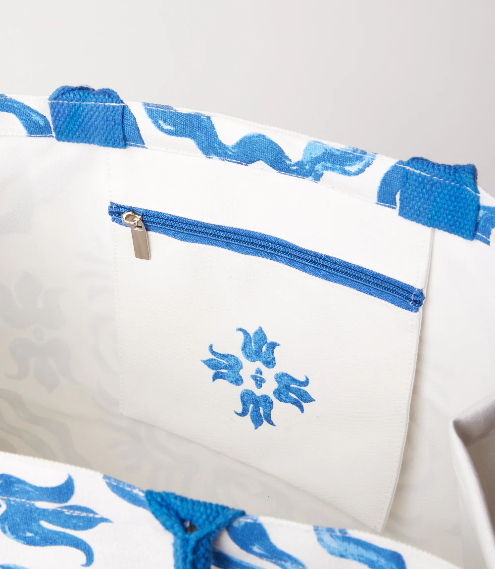 Square Blue Tile Block Print Tote Bag - Image 8