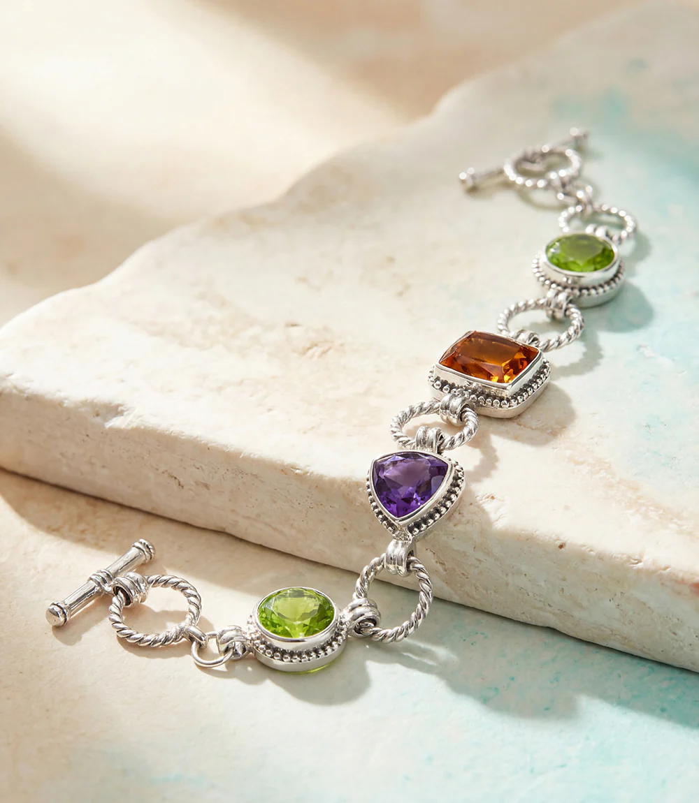 Sterling Silver Gemstone Link Bracelet - Image 2
