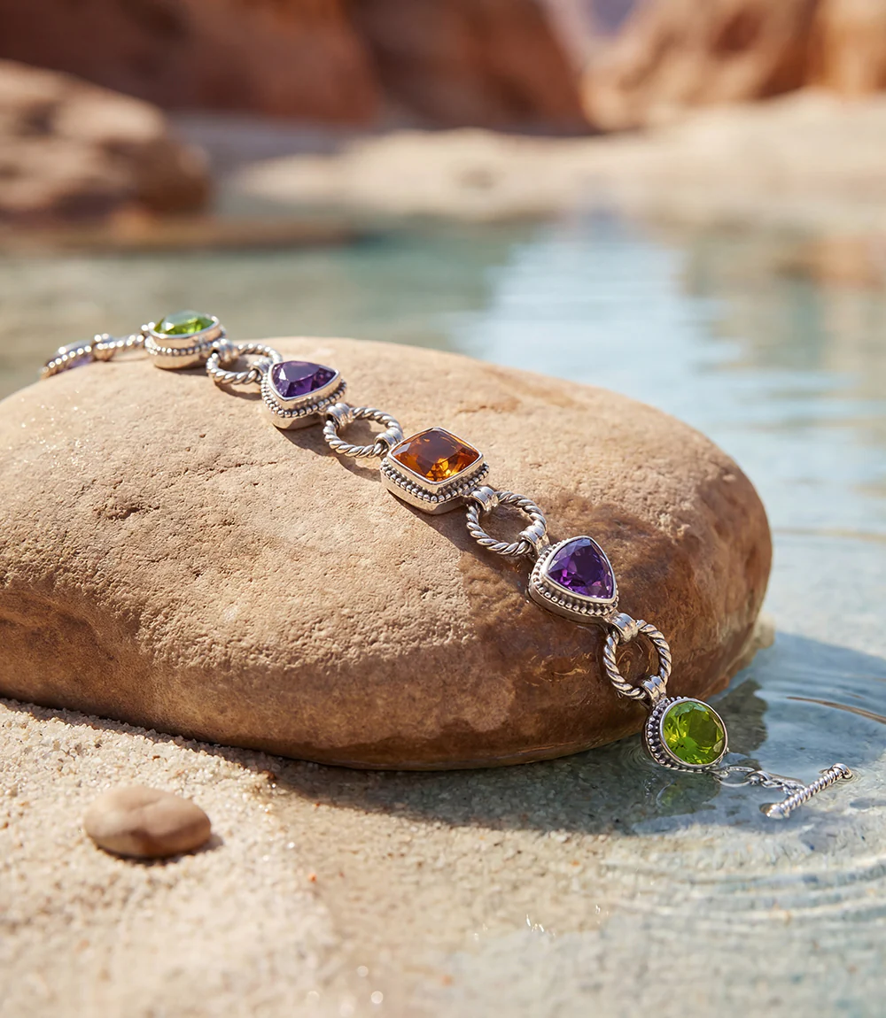 Sterling Silver Gemstone Link Bracelet - Image 5
