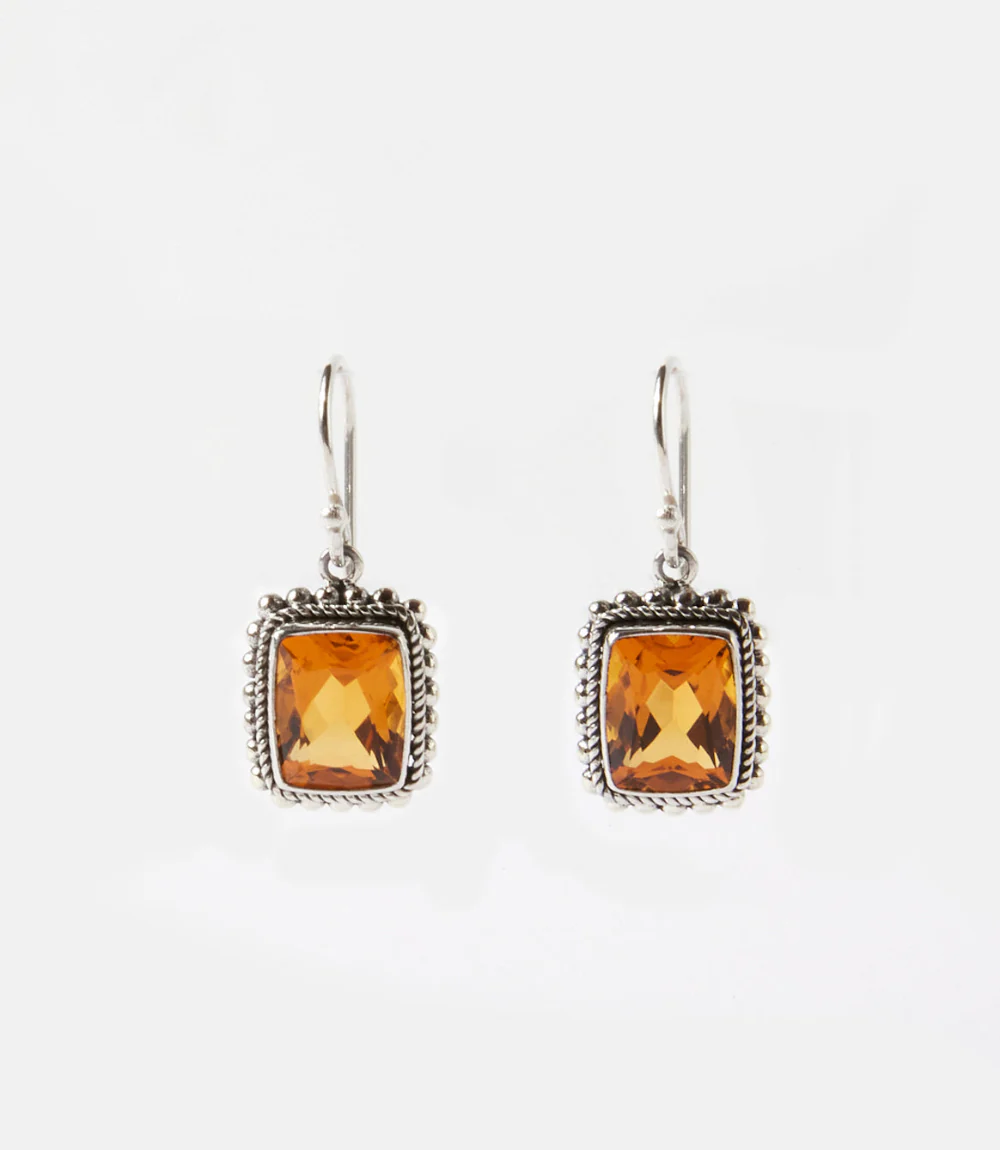 Sterling Silver Rectangular Gemstone Earrings - Image 2